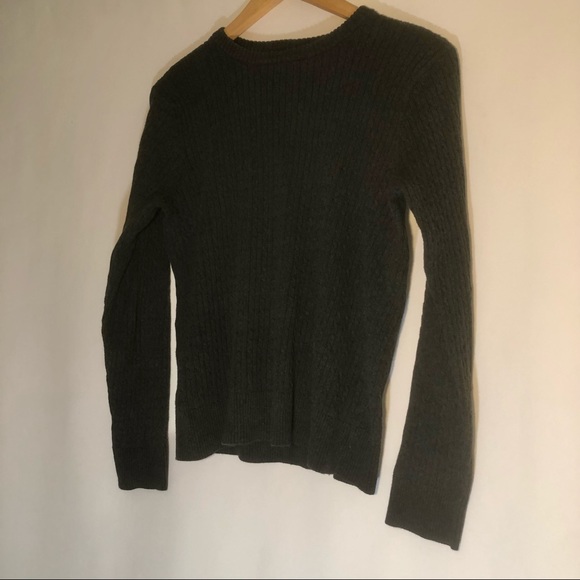 JEANNE PIERRE CABLE STITCH KNIT SWEATER WOMENS MEDIUM 100% COTTON DARK GREY - Picture 5 of 6